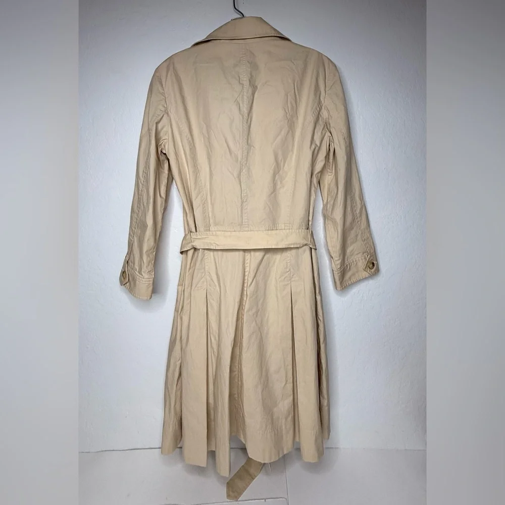 American Living Trench Coat Womens Size 14 Beige Pleated Classic Preppy Khaki PI